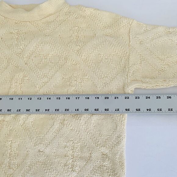 VTG Sweater Women M Beige Chunky Knit Soft Cotton Crewneck Preppy Coastal Winter - Picture 7 of 9